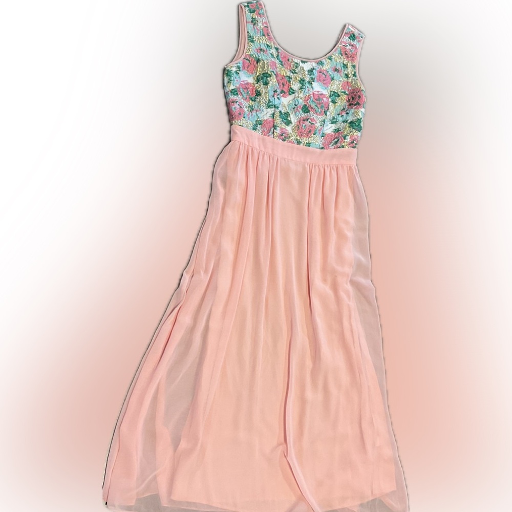 Floral Pink brocade bodice Dress